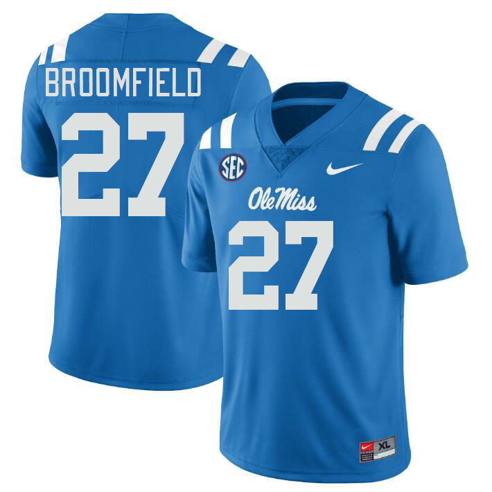 Men #27 Pat Broomfield Ole Miss Rebels College Football Jerseys Stitched-Power Blue